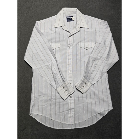 Wrangler Cowboy Cut Western Shirt Mens 15 1/2-33 Long Sleeve Striped Pearl Snap - Picture 1 of 7